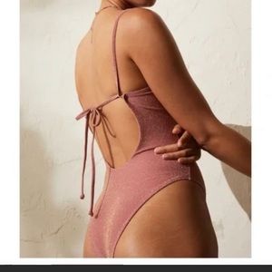 H&M coral glittery one piece swimsuit